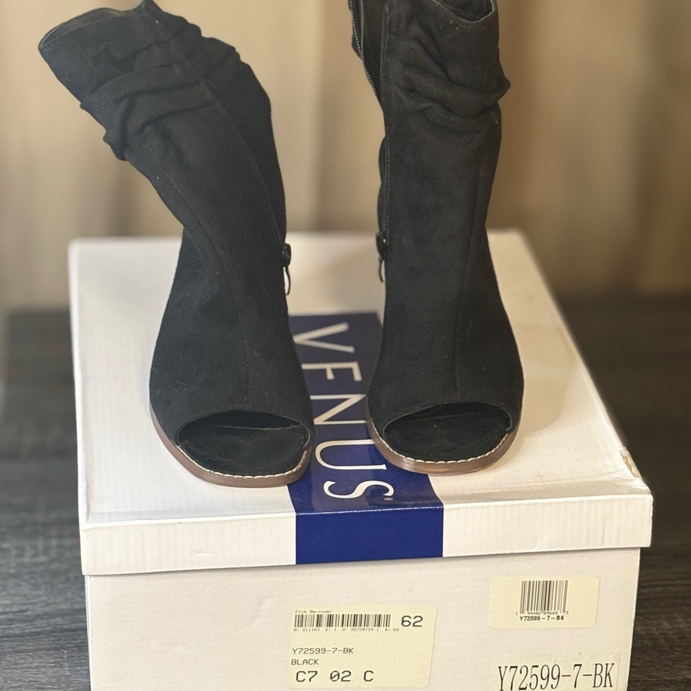 VENUS Black Peep-Toe Ankle Boots